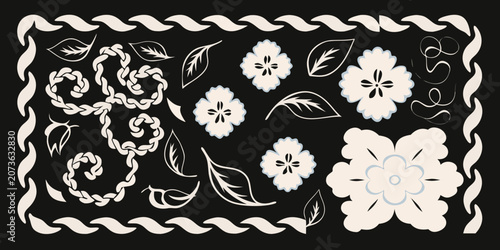 Konstfotografi Floral botanical pattern with interwoven ropes and leaves vector illustration