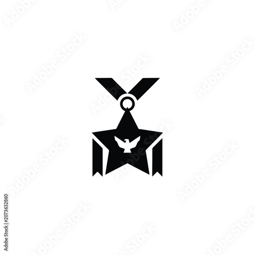Canvas Print Military Medal Silhouette With Bird Icon On White Background