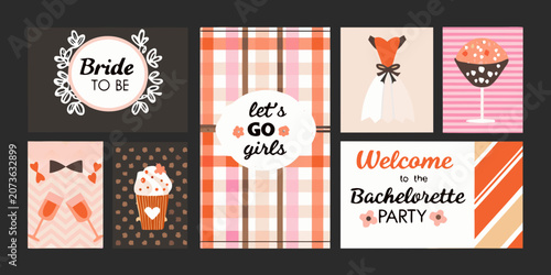 Photos Bachelorette Party Cards With Text And Decorative Elements Vector Illustration