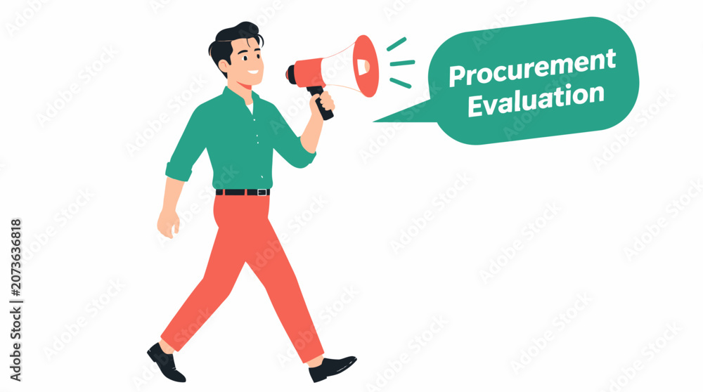 © Yunmas - Man with megaphone announcing procurement evaluation. © Yunmas - Man with megaphone announcing procurement evaluation.
