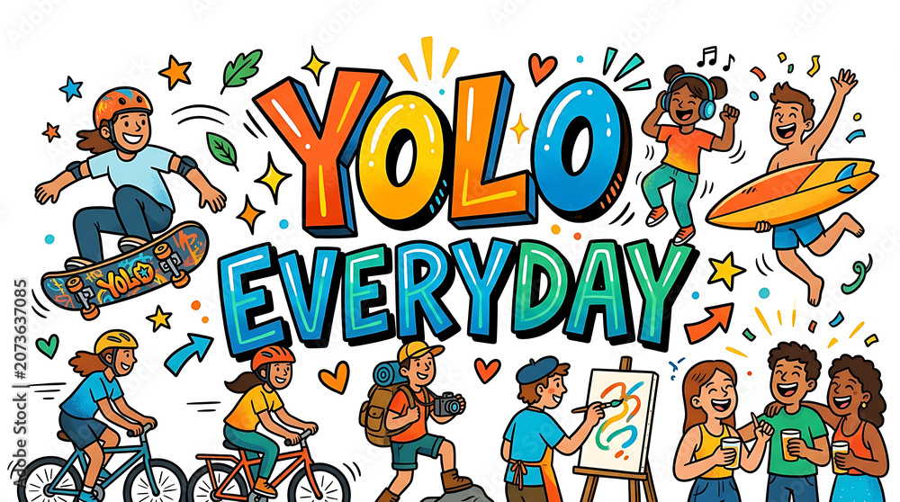 Fototapeta premium Vibrant illustration of kids skateboarding and engaging in leisure activities daily.
