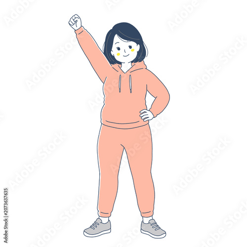 Woman Celebrating Diet Success with Victory Pose Illustration