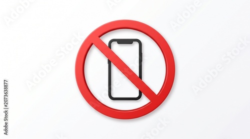 Prohibition Sign with Smartphone Icon Indicating No Mobile Phones Allowed Isolated on White Background