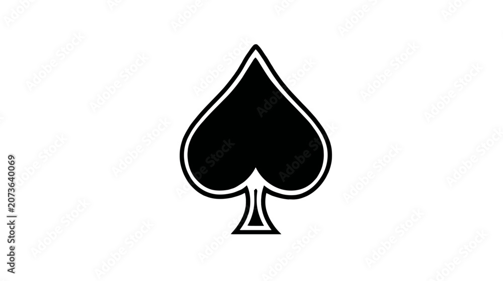 Fototapeta premium Decorative spade suit icon with leaf-like interior detail.