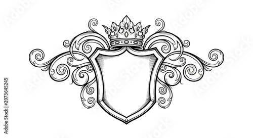 Fotografija Vintage Heraldic Shield With Crown And Ornate Scrollwork