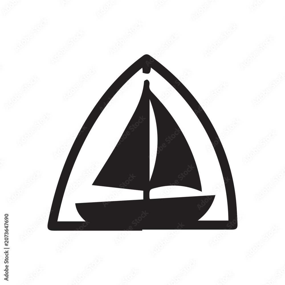 Fototapeta premium Black sailboat icon in a rounded triangular frame