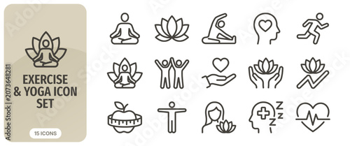 Obraz na płótnie Exercise and yoga icon set, healthy lifestyle and wellness vector line icons, fi