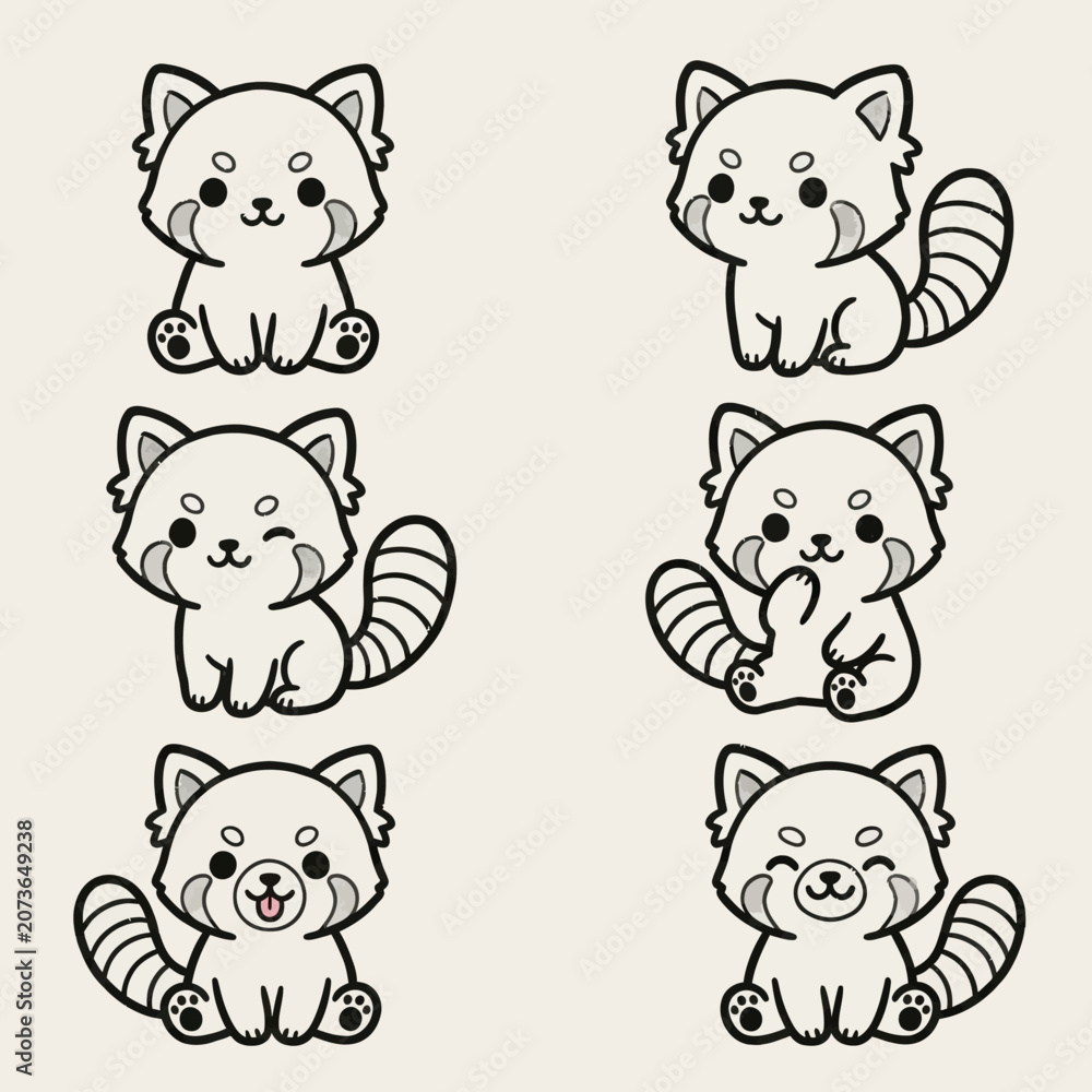 Fototapeta premium Cute cartoon red panda illustrations.