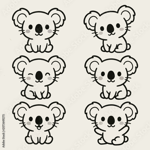 Photography Cute Koala Bears Line Drawing Six.