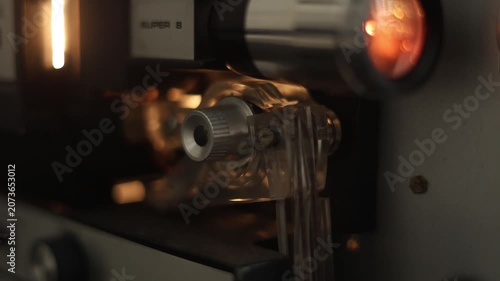Close Up Of A Vintage Super 8MM Film Projector Running