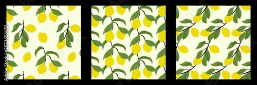 Summer Lemon Branch Seamless Patterns
