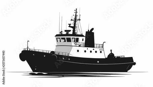 Foto Large tug boat vessel silhouette.