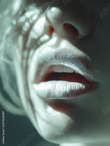 International Kissing Day Vertical Negative Space Minimal Poster, Pure White Faint Broken Lip Silhouette Thin Light Beam From Gap, Unspoken Deep Intimacy Premium Visual, Commercial Material For Luxury