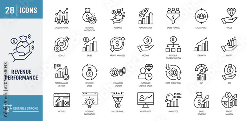Schilderij op canvas Revenue performance icon set