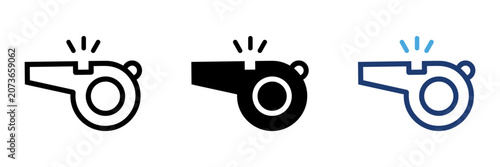 Whistle icon set vector illustration for sports referee, coach signal, sound alert warning, safety