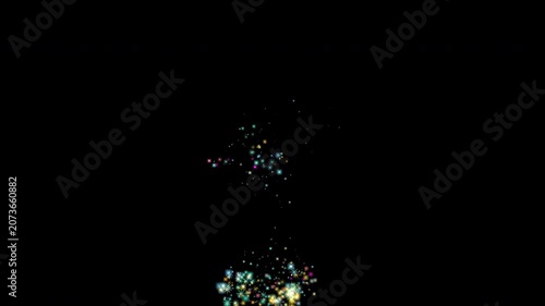Colorful animated particles and stars move quickly in four directions with motion trails: from right to left, from left to right, from top to bottom, and from bottom to top.