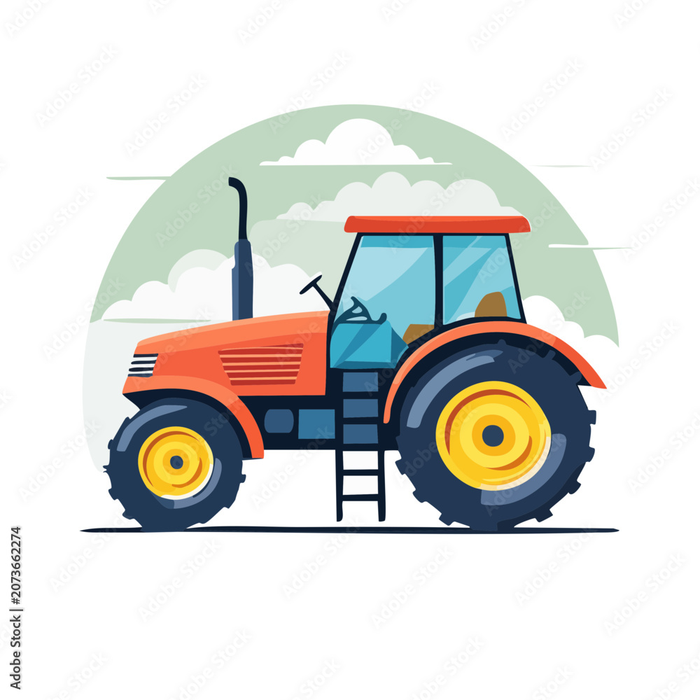 Obraz premium Orange tractor side view flat vector illustration