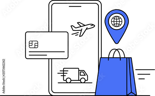 Online shopping and delivery service with credit card payment for web banner social media banner business presentation marketing meterial.