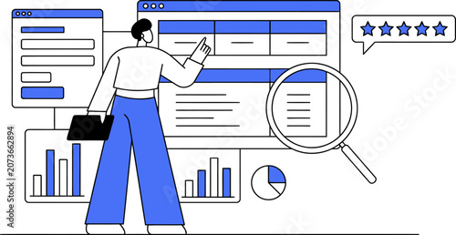 Business analytics and data visualization with a magnifying glass for web banner social media banner business presentation marketing meterial.