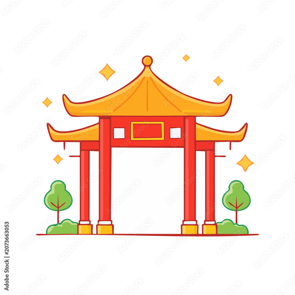Fototapeta premium Traditional Chinese Archway with Pagoda Roof