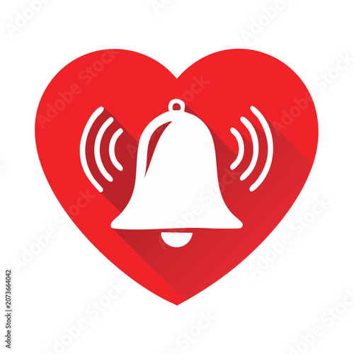Red heart with white bell and sound waves icon