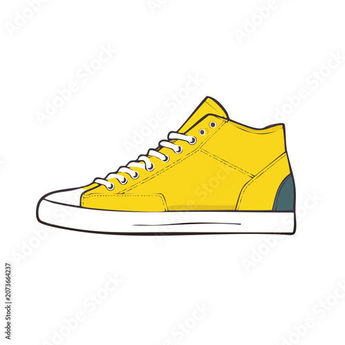 Yellow high top sneaker flat vector illustration