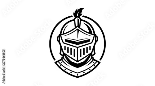 Cuadro en lienzo Medieval Knight Helmet Emblem Black and White Icon