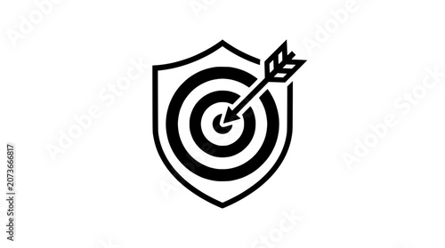 Shield with Dartboard and Arrow Icon: Security and Target Achievement Symbol