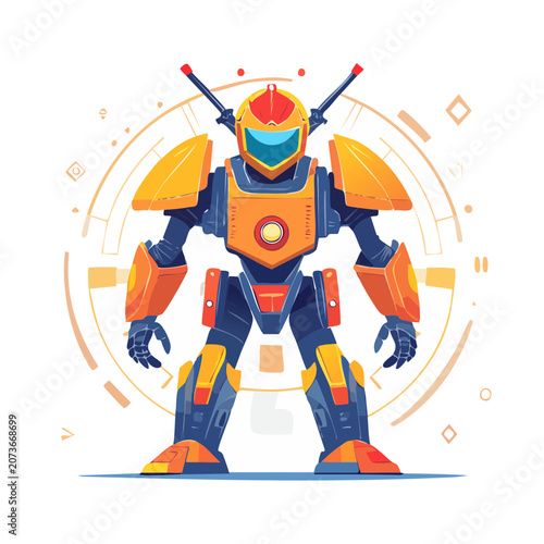 Futuristic Robot in Flat Vector Style