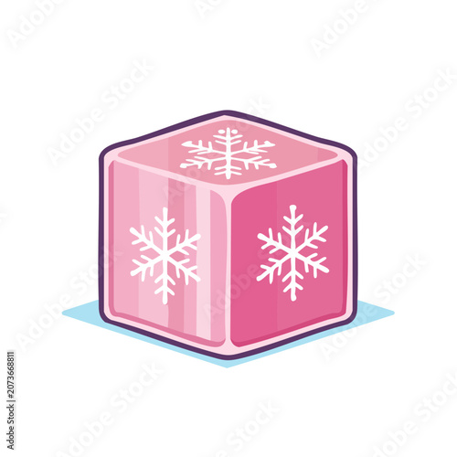 Pink cube with snowflake pattern vector illustration