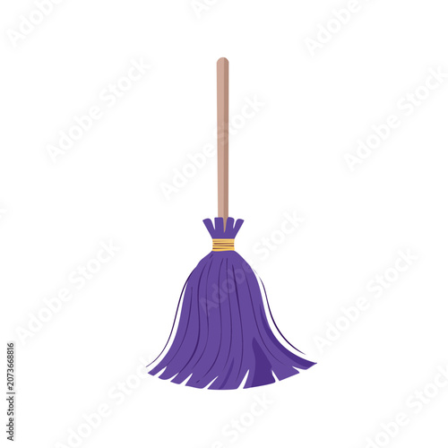 Purple Broom with Wooden Handle Vector Illustration
