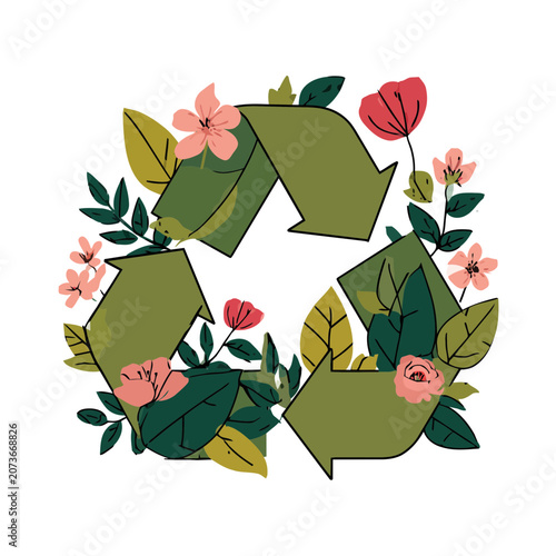 Recycling symbol with flowers and leaves illustration