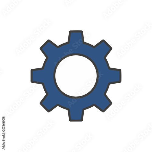 Blue Gear Icon in Flat Design