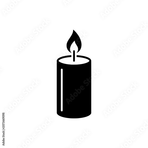 Canvastavla Short stout candle with burning flame solid black vector