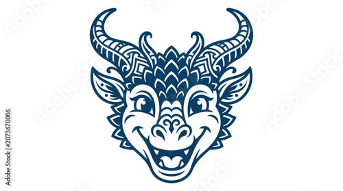Fényképezés Friendly Dragon Head Mascot Icon, Mythical Creature Illustration, Fantasy Charac