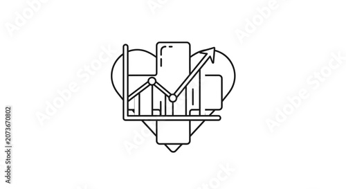 Heart Health Chart Icon: Medical Data Analysis and Growth