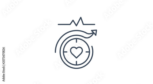 Heart Health Target Icon with Upward Arrow and Heartbeat Line