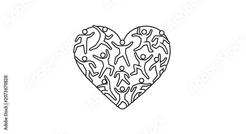 Heart shape filled with diverse people icons, symbolizing unity, community, and love
