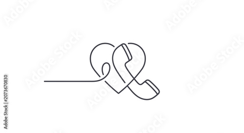 Heart shape formed by phone receiver and line, love call icon, connection concept