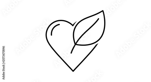 Heart shape with leaf icon, symbol of love for nature, eco-friendly, organic, and health.