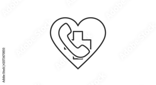 Heart shape with medical cross and phone icon, symbol for medical emergency call or healthcare support