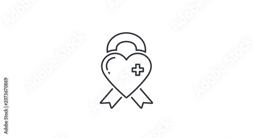 Heart with Medical Cross and Ribbon Icon: Health Awareness and Support Symbol