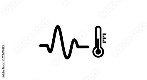 Heartbeat ECG Line and Thermometer Icon: Health Monitoring and Temperature Check Concept