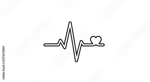 Heartbeat Cardiogram Line Art with Heart Symbol - Medical Health Concept