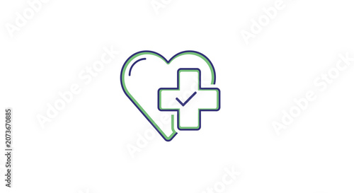 Heart with Plus Sign and Check Mark Icon: Health, Care, Medical, Wellness, Positive Concept