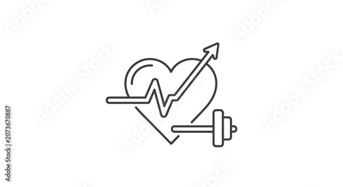 Heartbeat ECG Line with Dumbbell and Upward Arrow Icon - Fitness and Health Concept