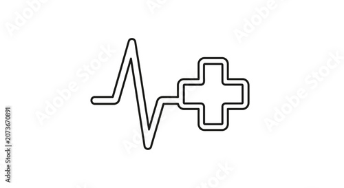 Heartbeat EKG Line Connected to Medical Cross Symbol Icon