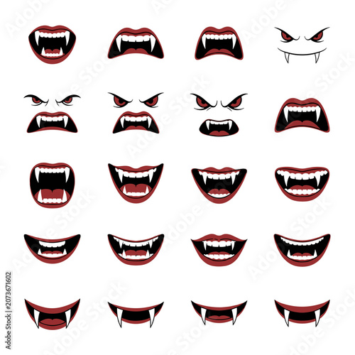 Set of Various Vampire Mouth Expressions and Smiles