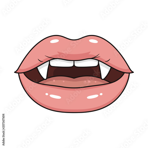 Soft Pink Female Lips with Small Vampire Fangs