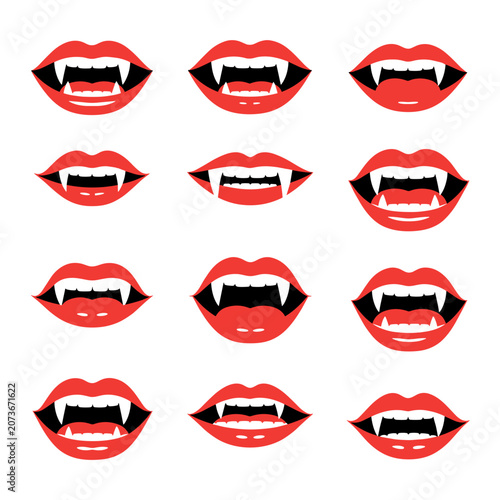 Grid of Identical Red Vampire Mouth Icons
